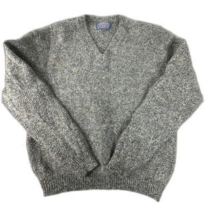 Pendleton Vneck Sweater Blue Gray Virgin Wool Knit VTG USA Made Pullover Mens XL